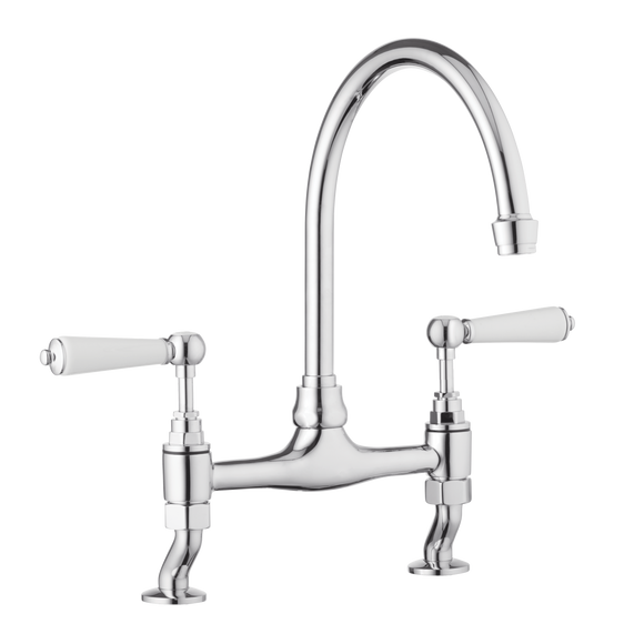 Traditional Kitchen Bridge Mixer Tap - Porcelain Levers - November Sale - Half Price !