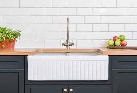 Narrow Double Fluted Fireclay Sink - 833